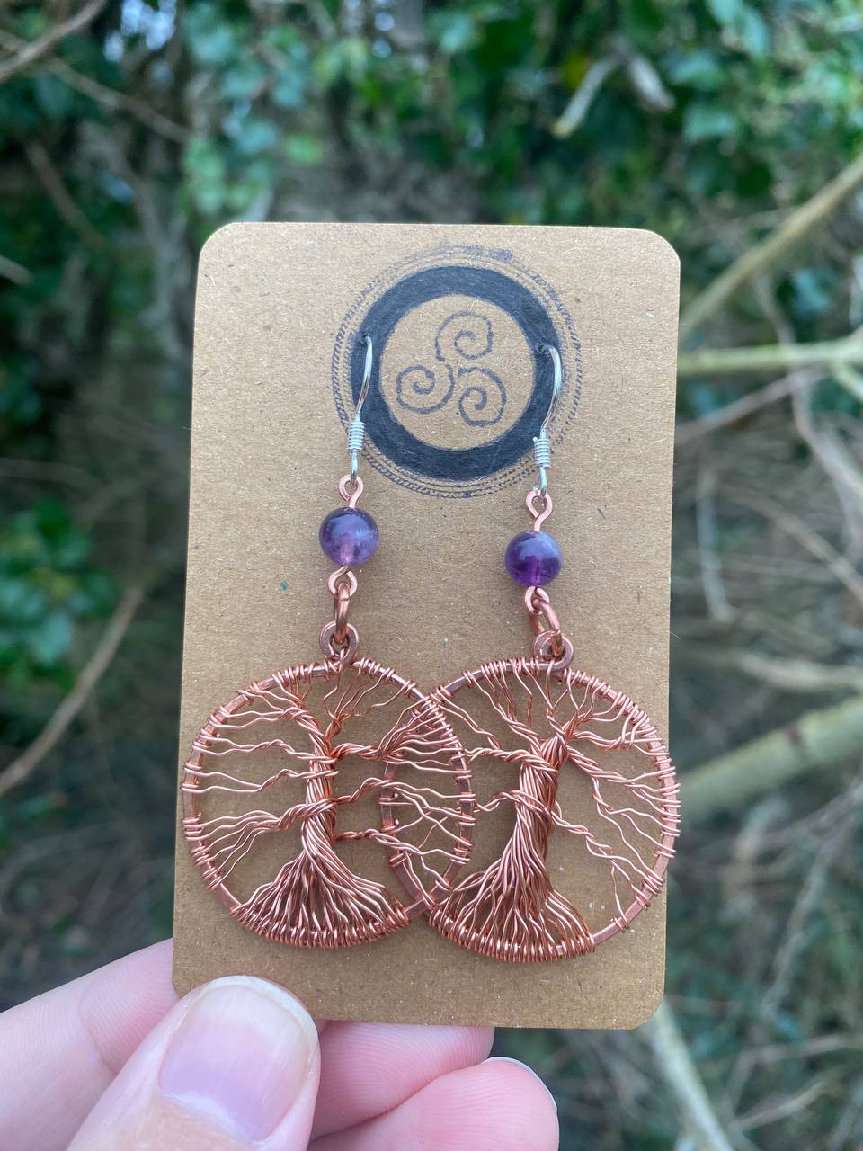 Amethyst Tree of Life Earrings (Copper)