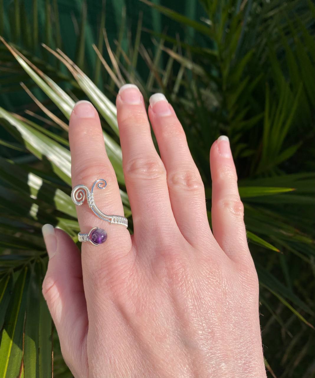 Adjustable Amethyst Swirly Copper Ring