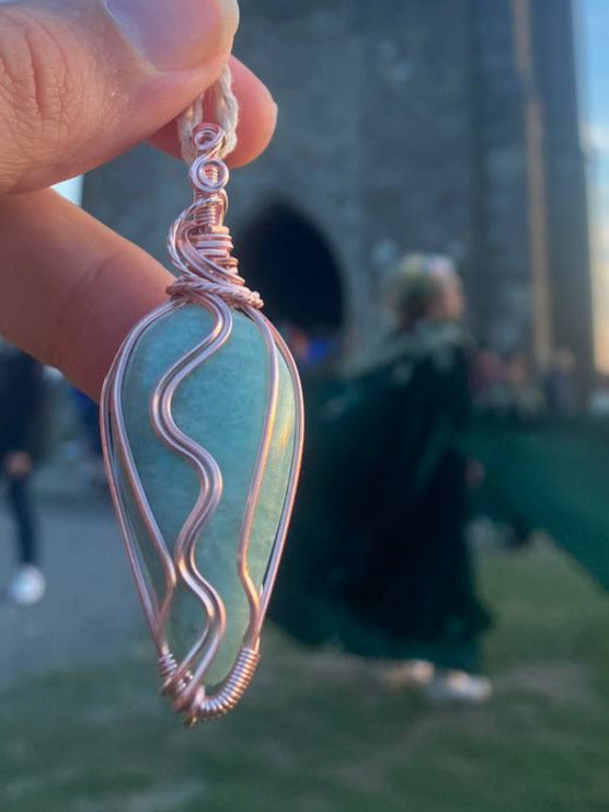 Amazonite Copper Wire Wrapped Pendant