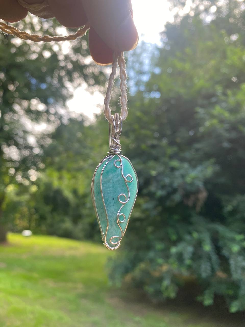 Amazonite Copper Wire Wrapped Pendant