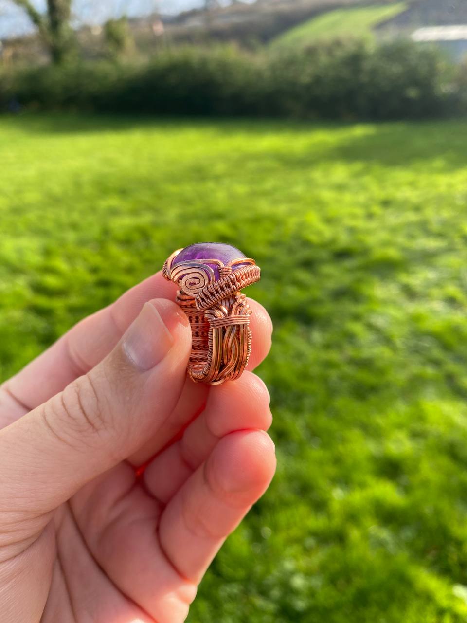 Amethyst Decorative Copper Wrapped Ring Size R/9