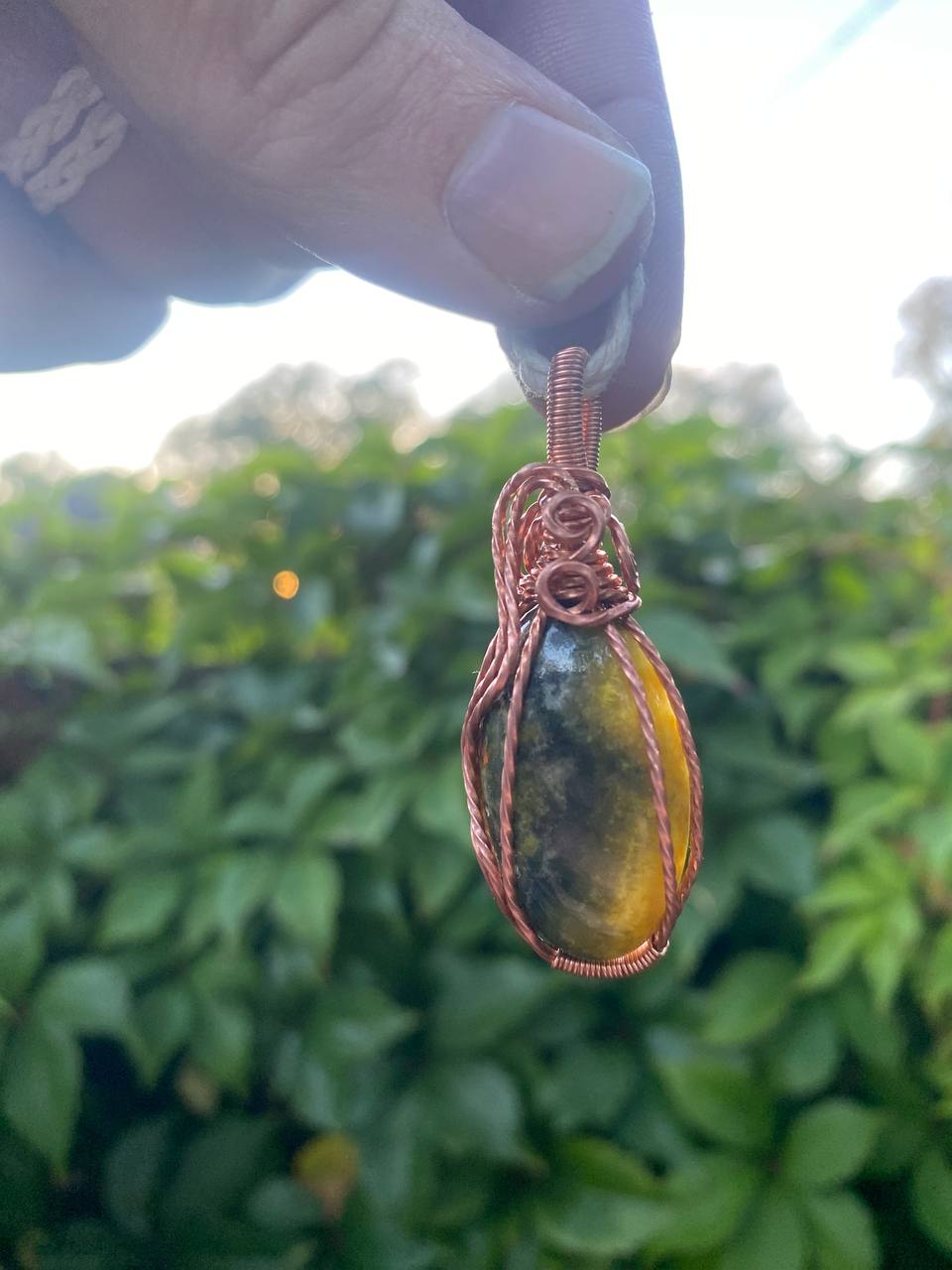 Bumblebee Jasper Twisted Copper Wrapped Pendant