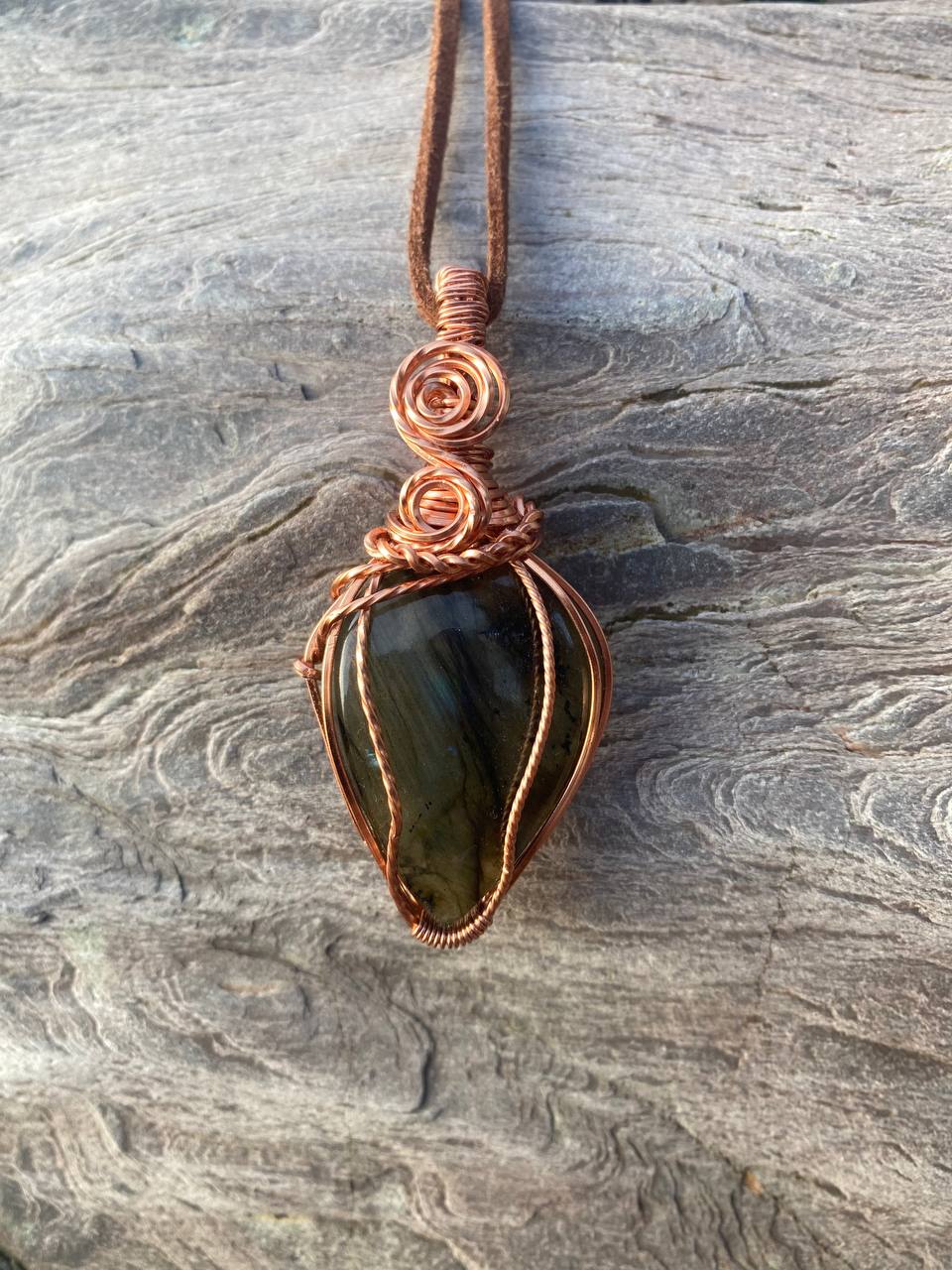 Labradorite Decorative Copper Wire Wrapped Pendant