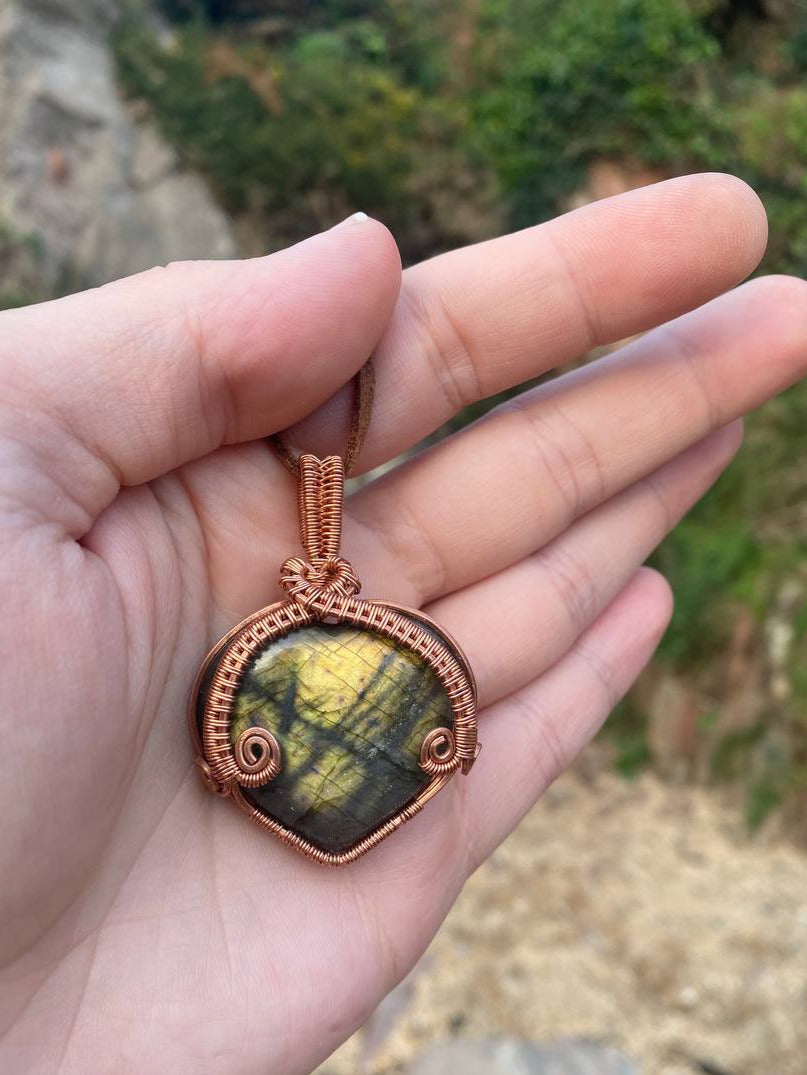 Labradorite Heart Copper Wire Wrapped Pendant