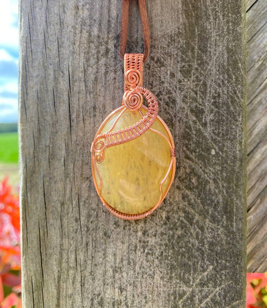 Yellow Aventurine Copper Wire Wrapped Pendant