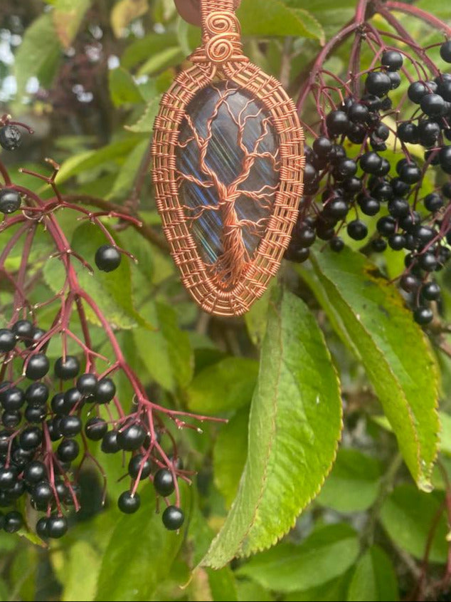 "Woodland Tales" - Labradorite Tree of Life Copper Wire Wrapped Amulet