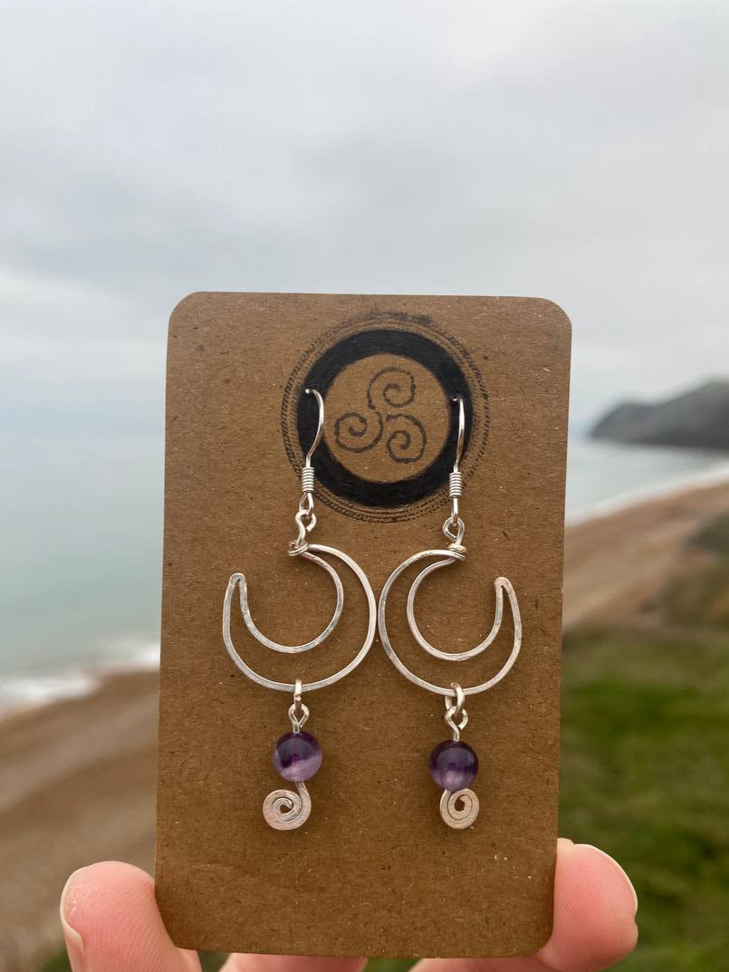 Amethyst Moon Earrings (Silver Plated Copper)