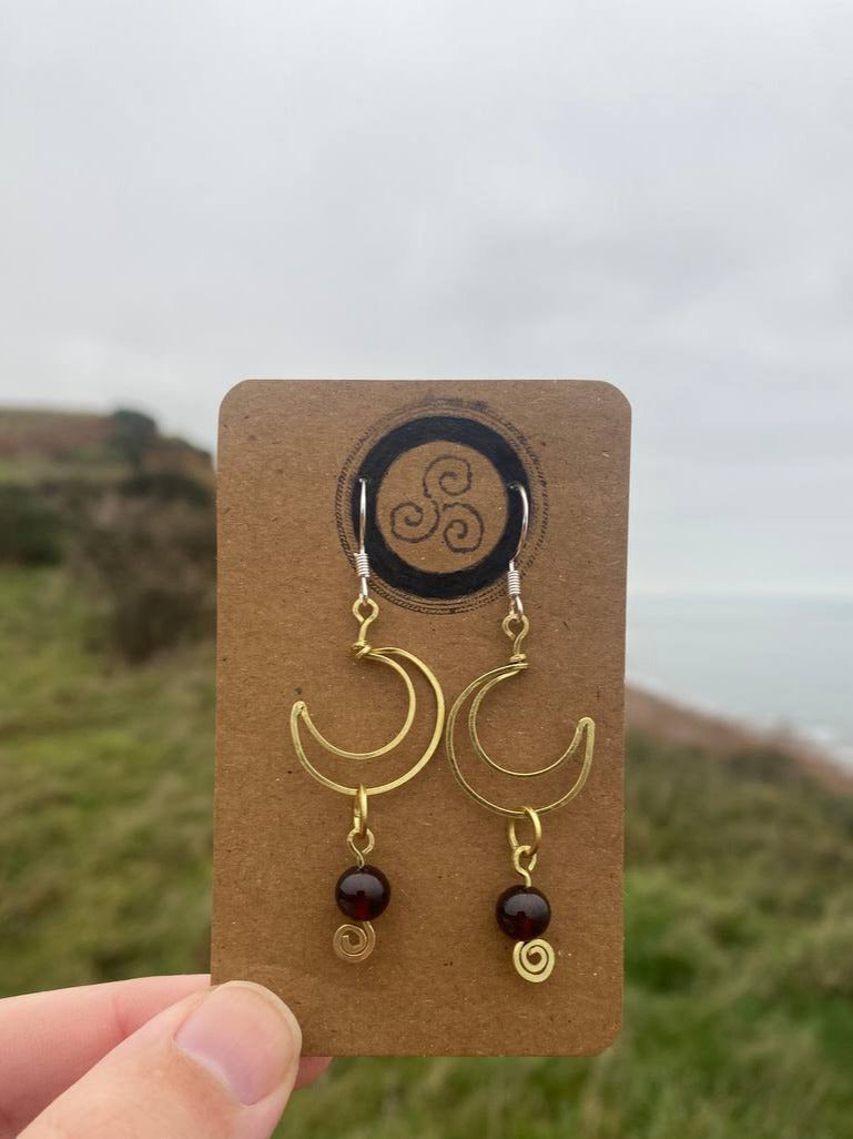 Garnet Moon Earrings (Brass)