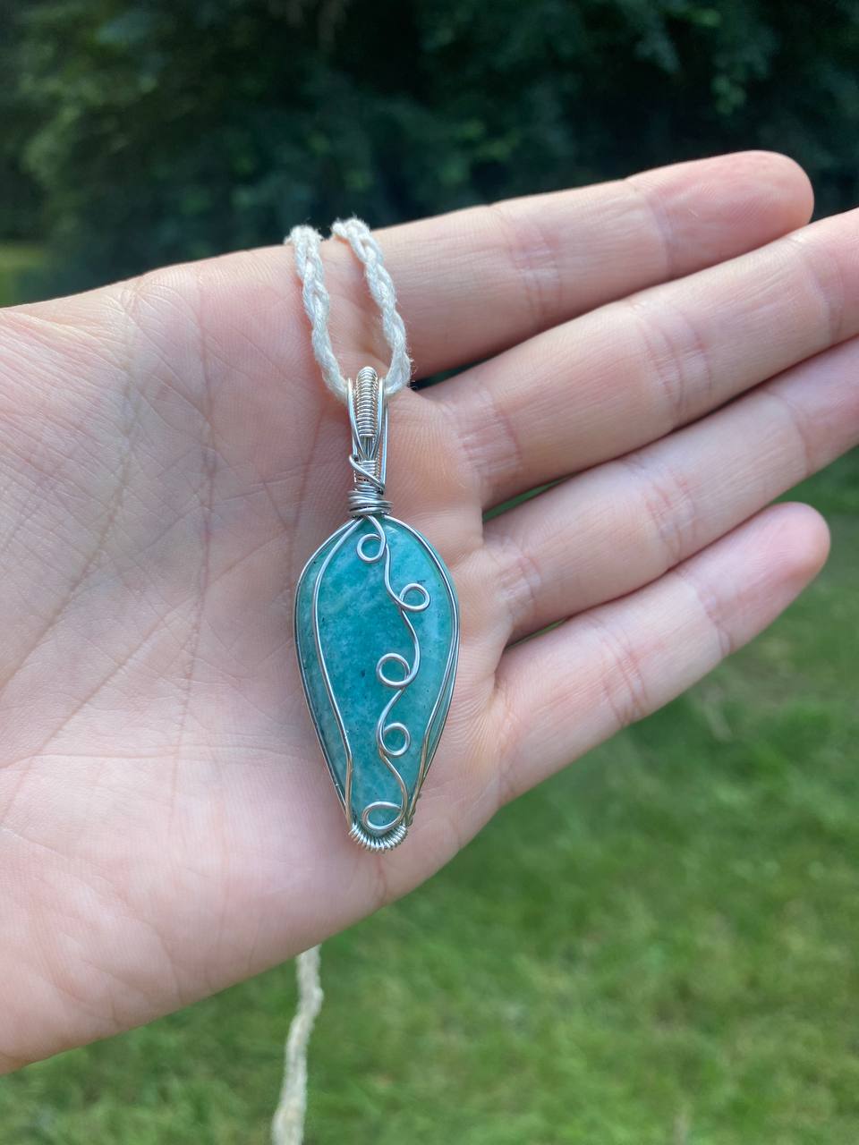 Amazonite Copper Wire Wrapped Pendant
