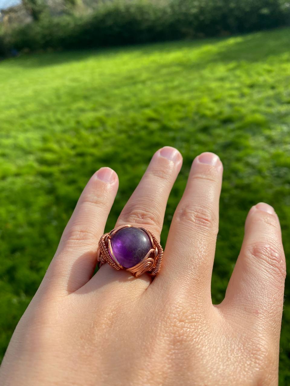 Amethyst Decorative Copper Wrapped Ring Size R/9