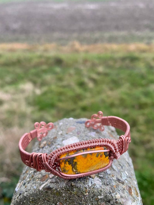 Bumblebee Jasper Copper Wrapped Cuff Bracelet (Small)