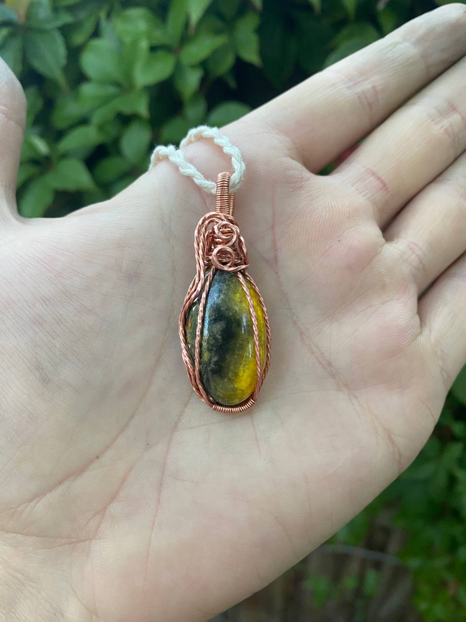 Bumblebee Jasper Twisted Copper Wrapped Pendant
