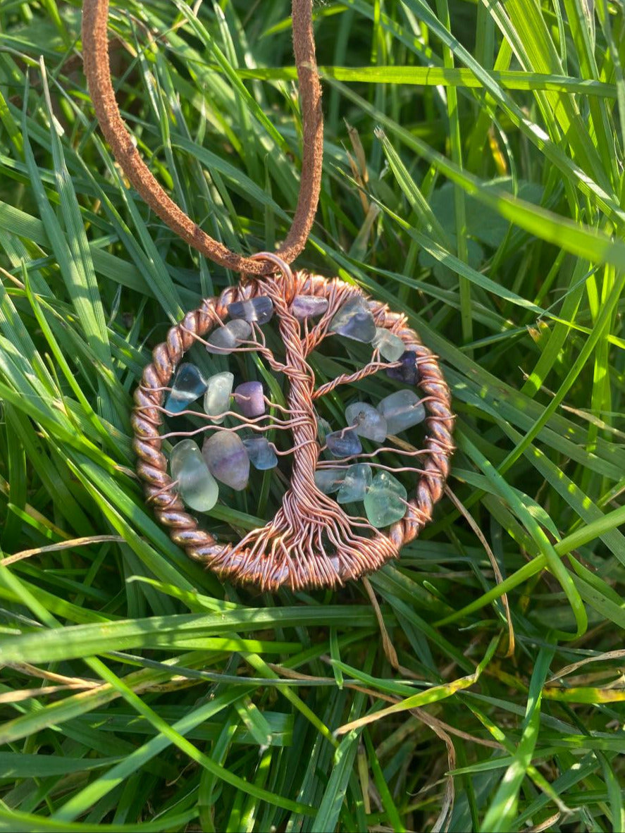 Fluorite Tensor Tree of Life Copper Wrapped Pendant