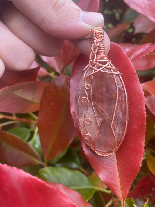 Hematoid Quartz Copper Wire Wrapped Pendant