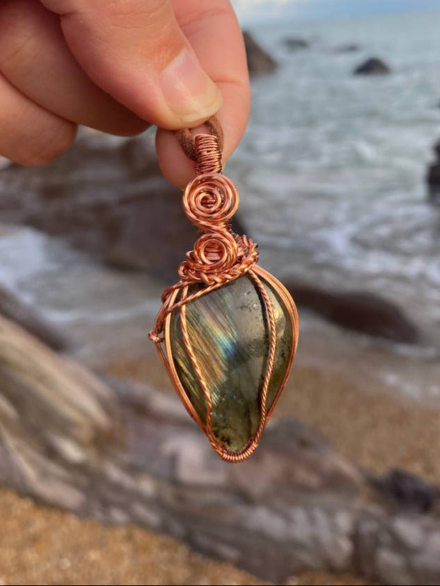 Labradorite Decorative Copper Wire Wrapped Pendant