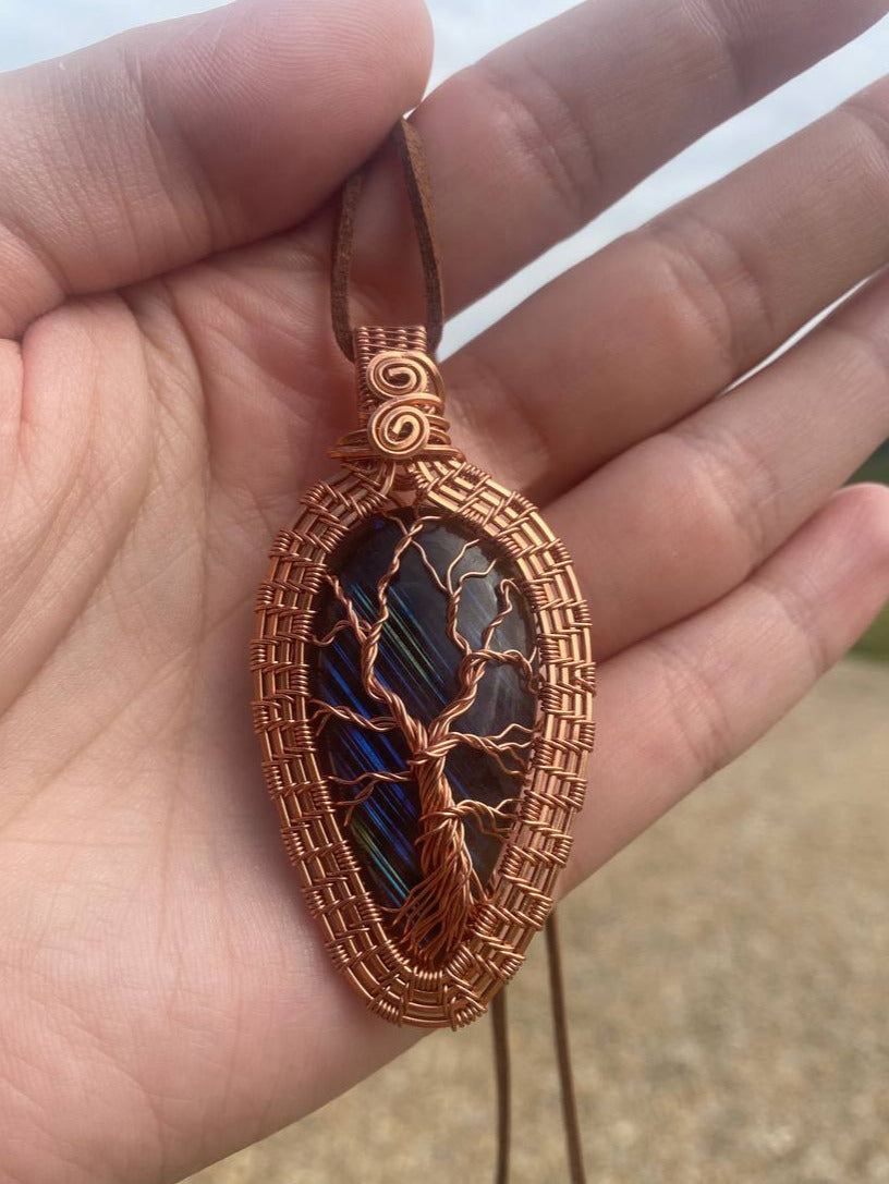 "Woodland Tales" - Labradorite Tree of Life Copper Wire Wrapped Amulet