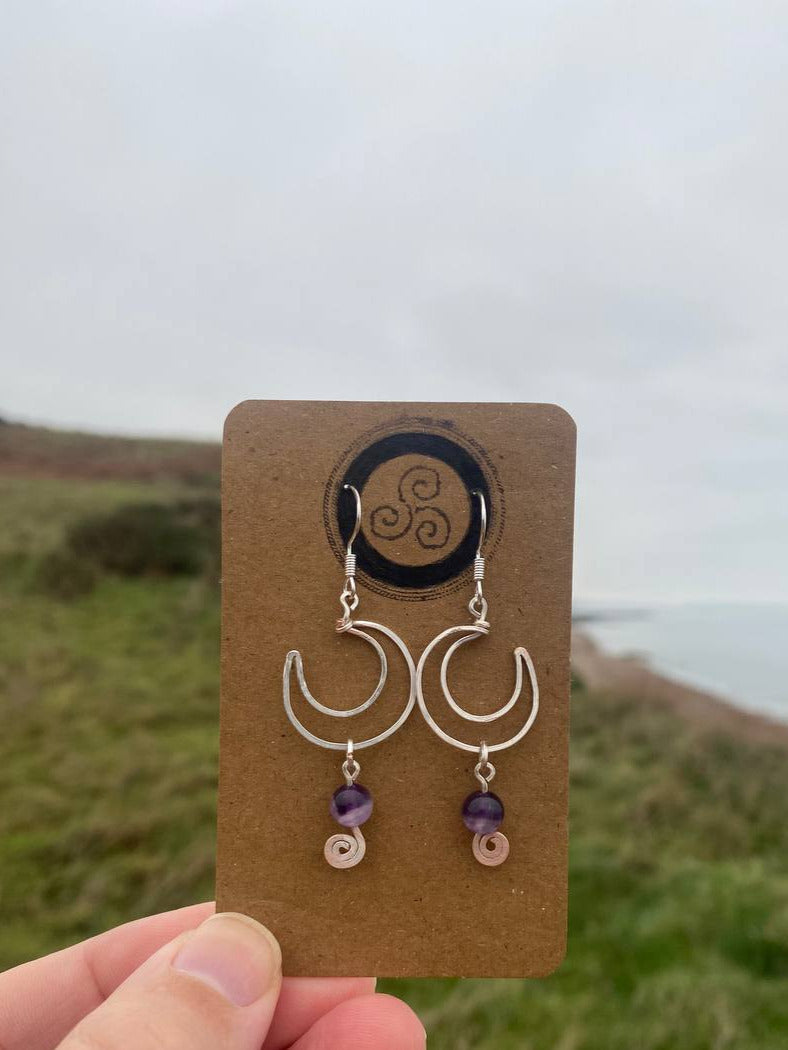 Amethyst Moon Earrings (Silver Plated Copper)