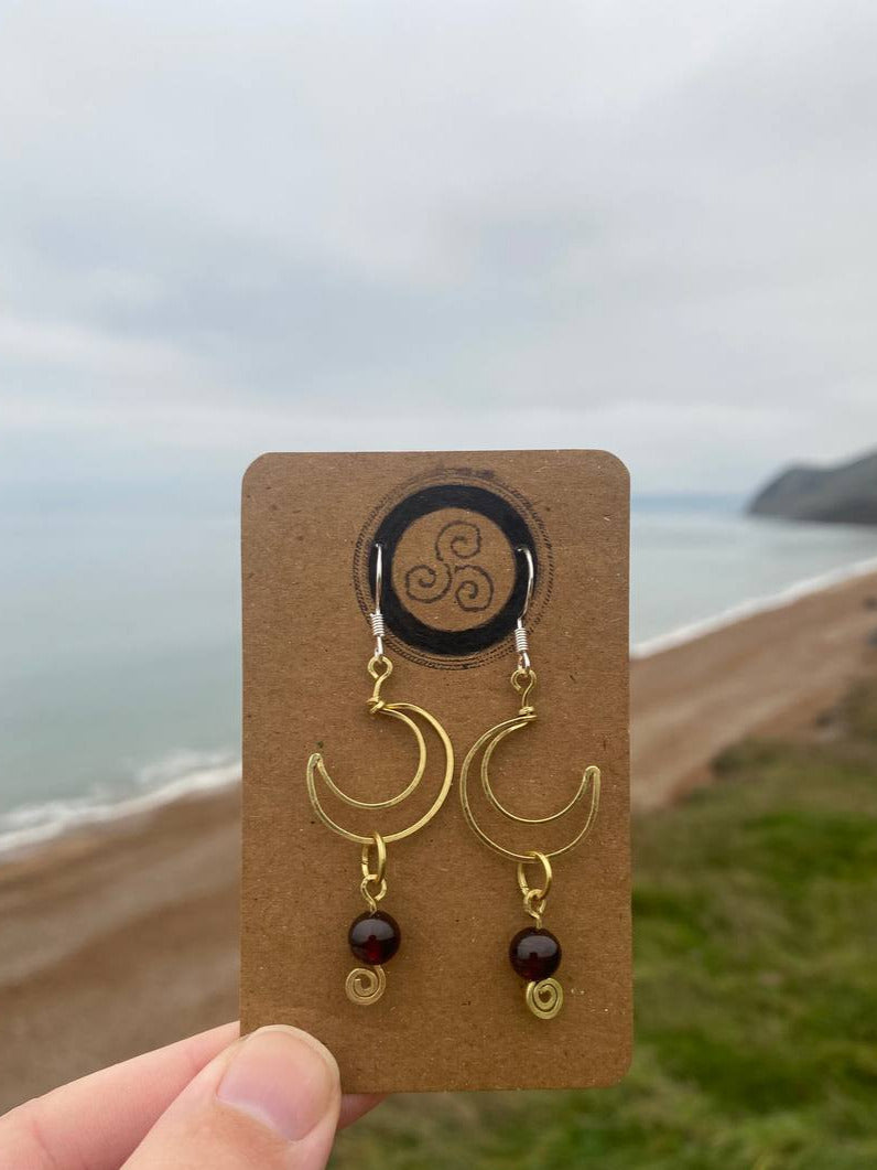 Garnet Moon Earrings (Brass)