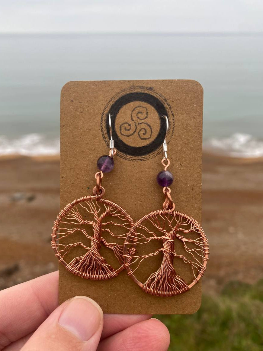 Amethyst Tree of Life Earrings (Copper)