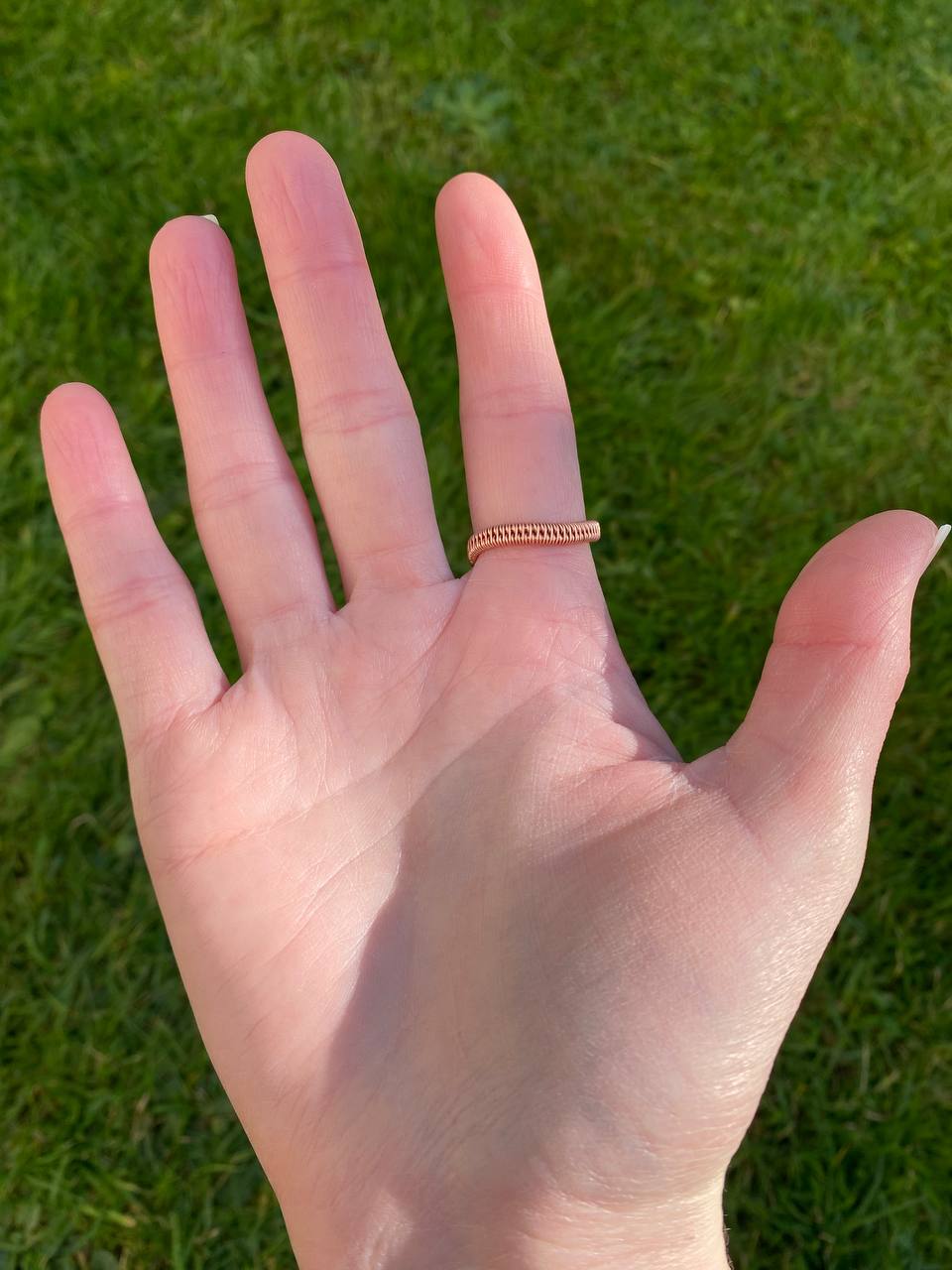 Adjustable Garnet Swirly Copper Ring