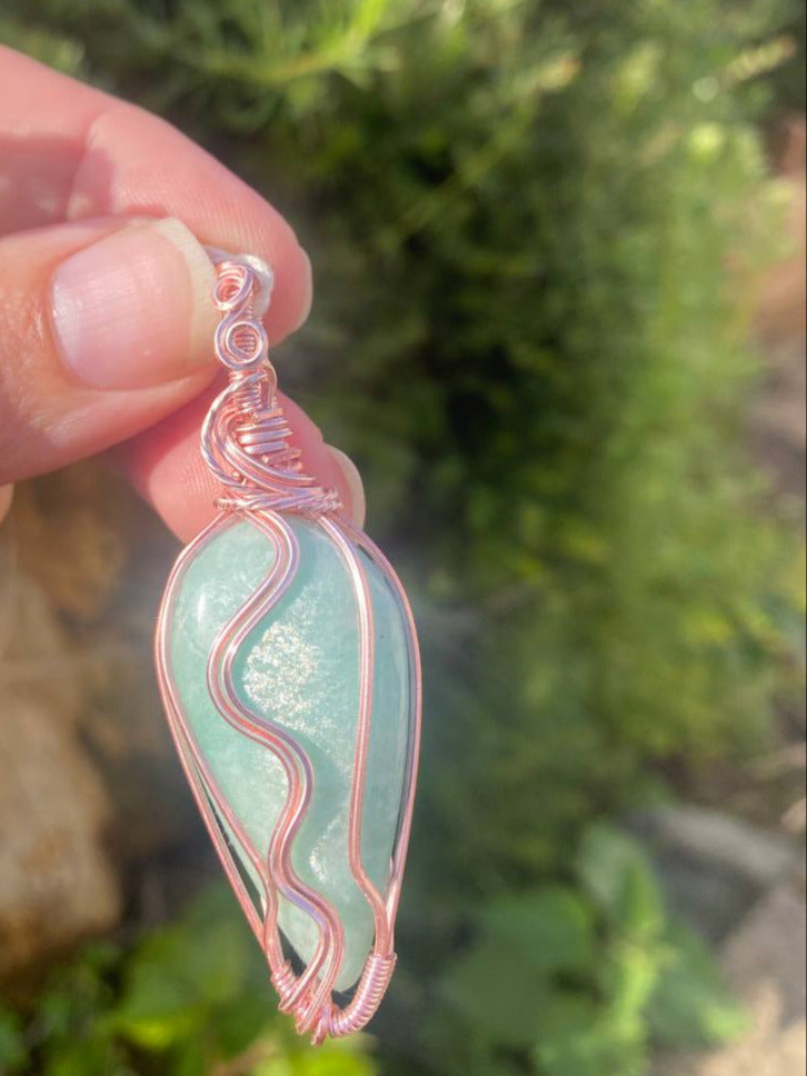 Amazonite Copper Wire Wrapped Pendant