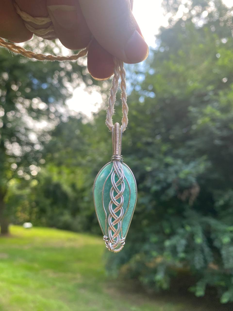 Amazonite Copper Wire Wrapped Pendant