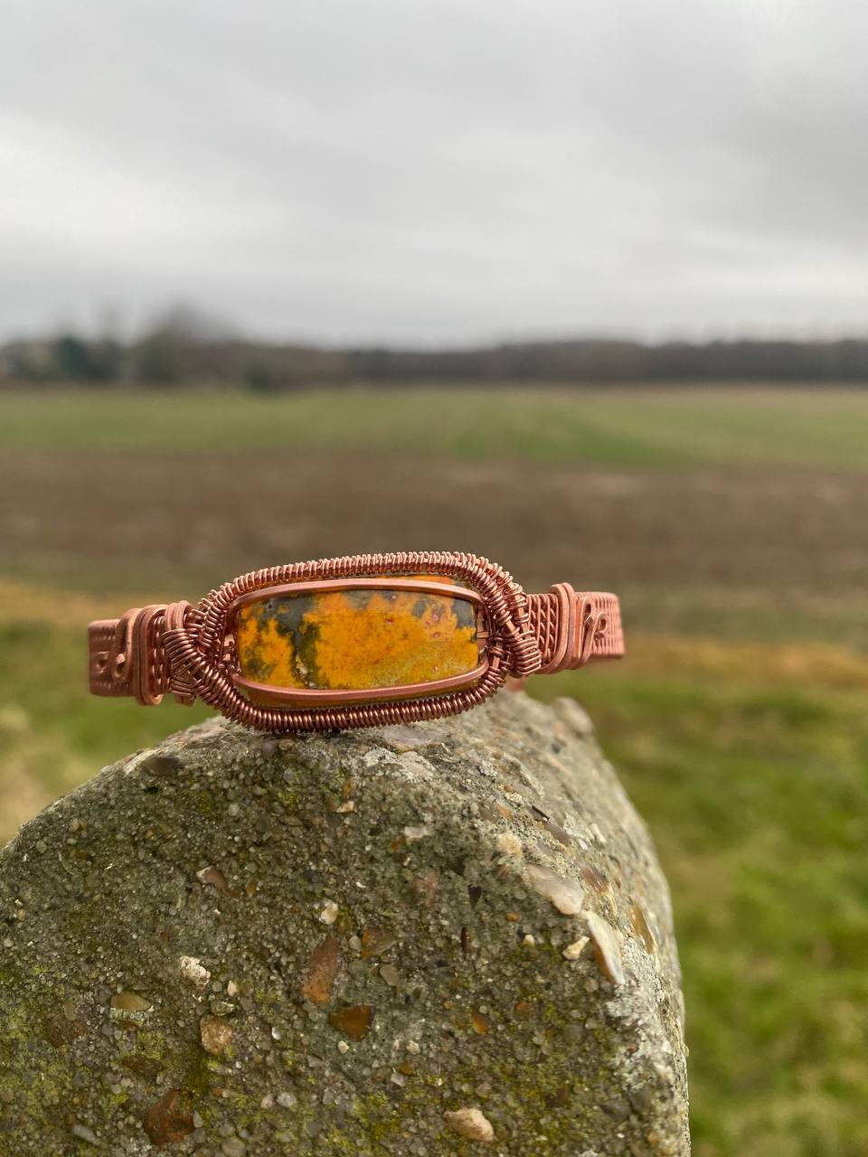 Bumblebee Jasper Copper Wrapped Cuff Bracelet (Small)