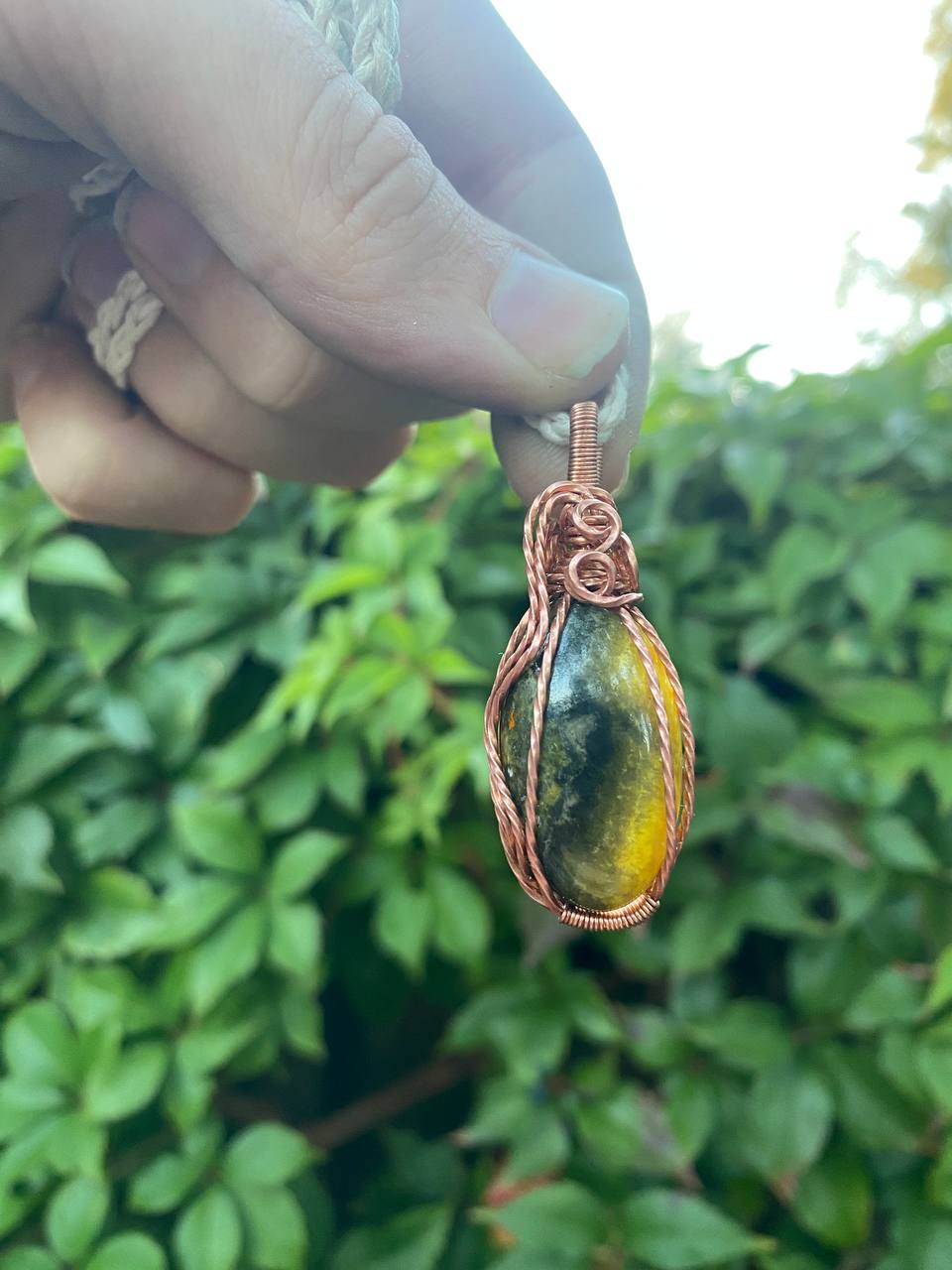 Bumblebee Jasper Twisted Copper Wrapped Pendant
