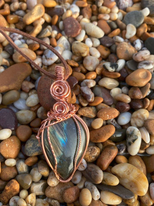 Labradorite Decorative Copper Wire Wrapped Pendant