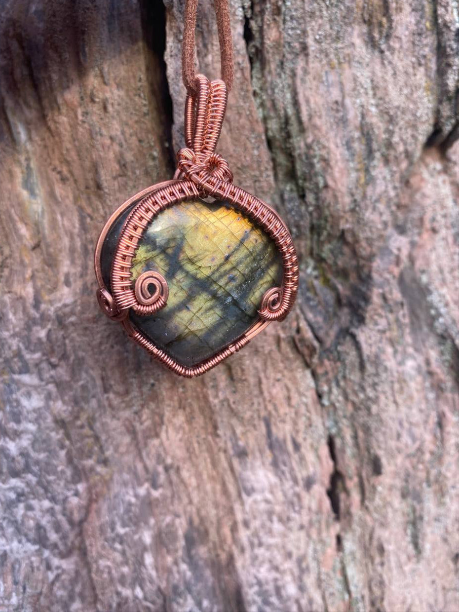 Labradorite Heart Copper Wire Wrapped Pendant