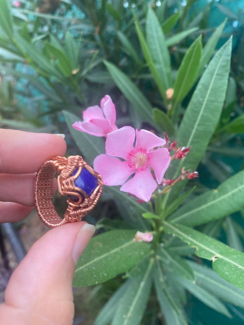 Lapis Lazuli Copper Wire Wrapped Ring Size V (10-11 US)