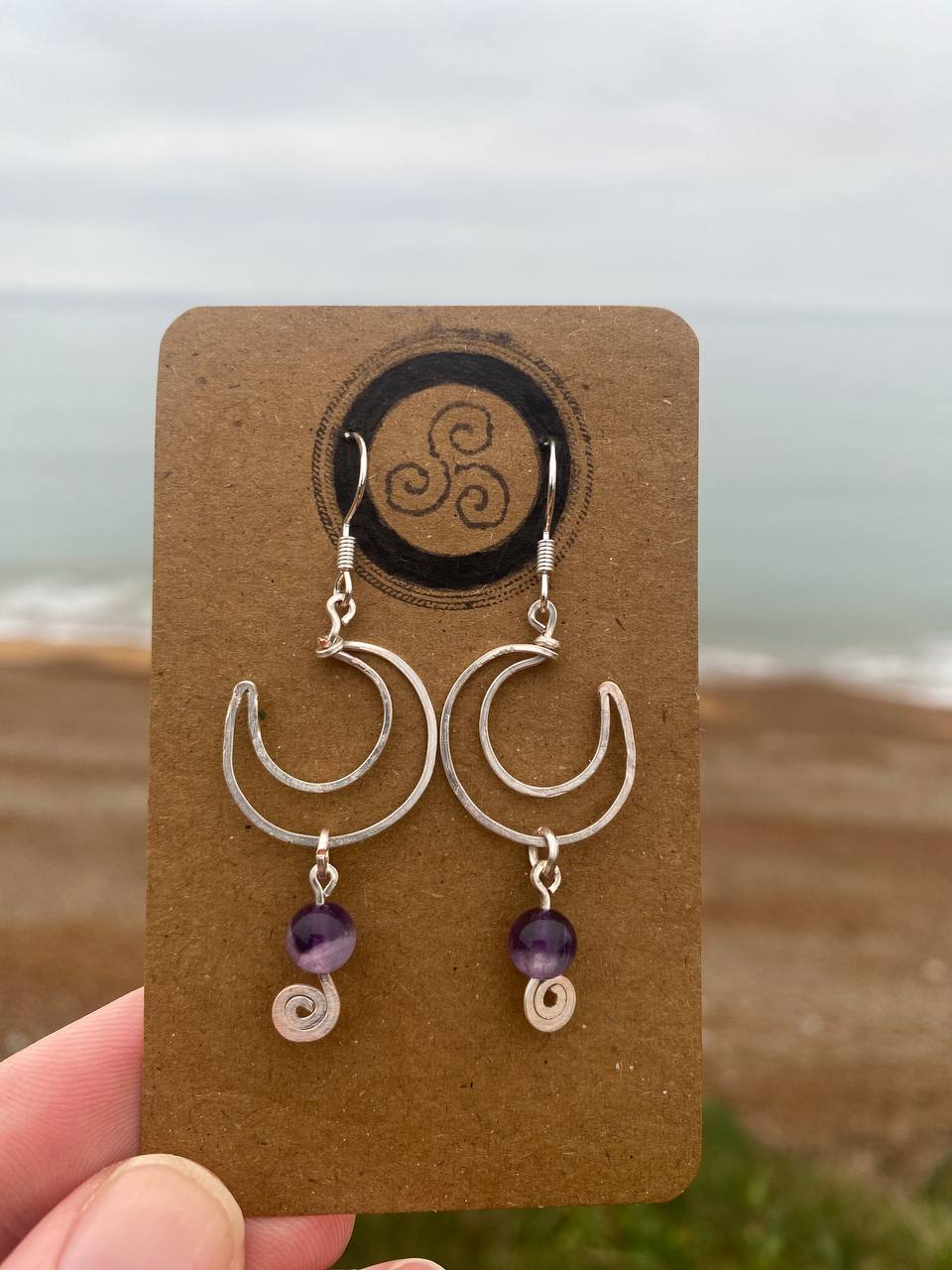 Amethyst Moon Earrings (Silver Plated Copper)