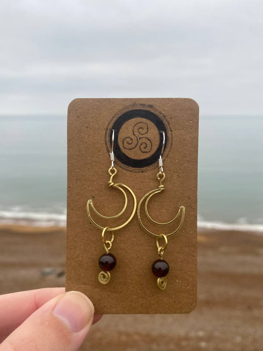 Garnet Moon Earrings (Brass)