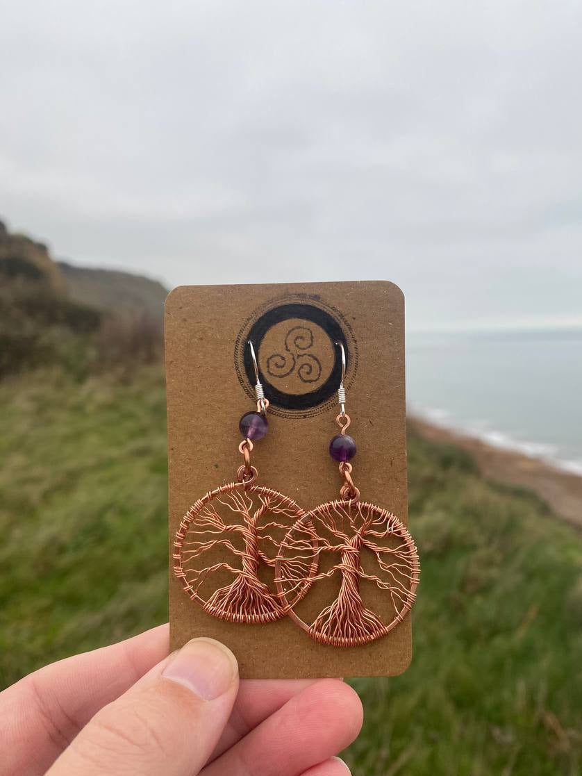 Amethyst Tree of Life Earrings (Copper)