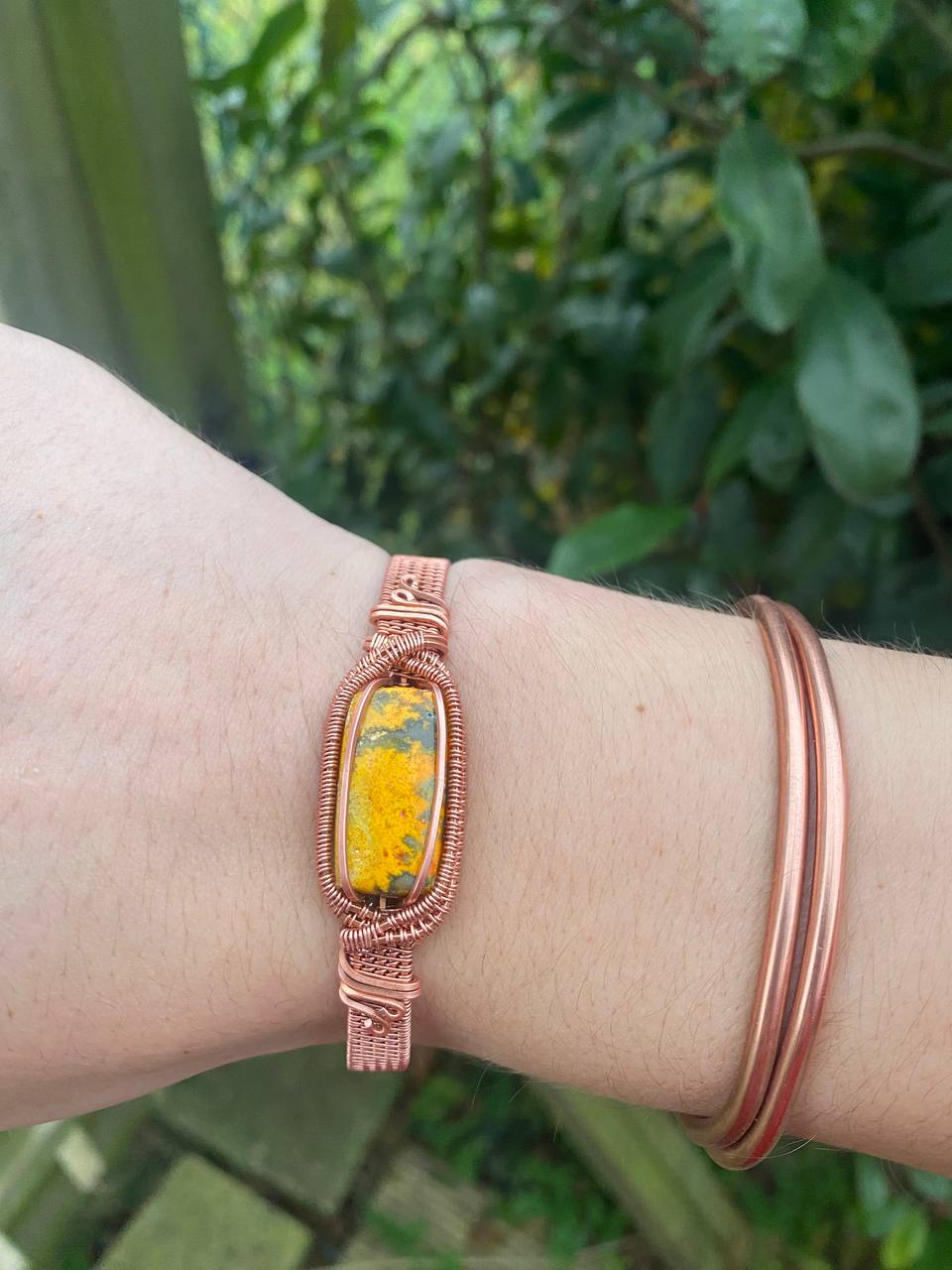 Bumblebee Jasper Copper Wrapped Cuff Bracelet (Small)