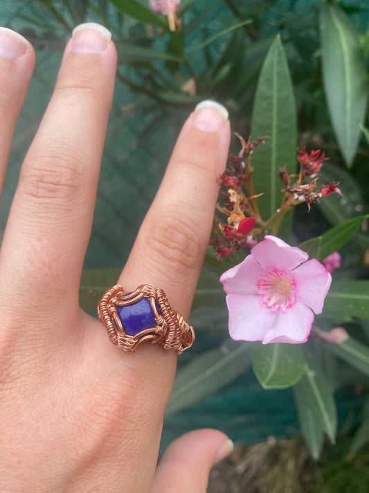 Lapis Lazuli Copper Wire Wrapped Ring Size V (10-11 US)