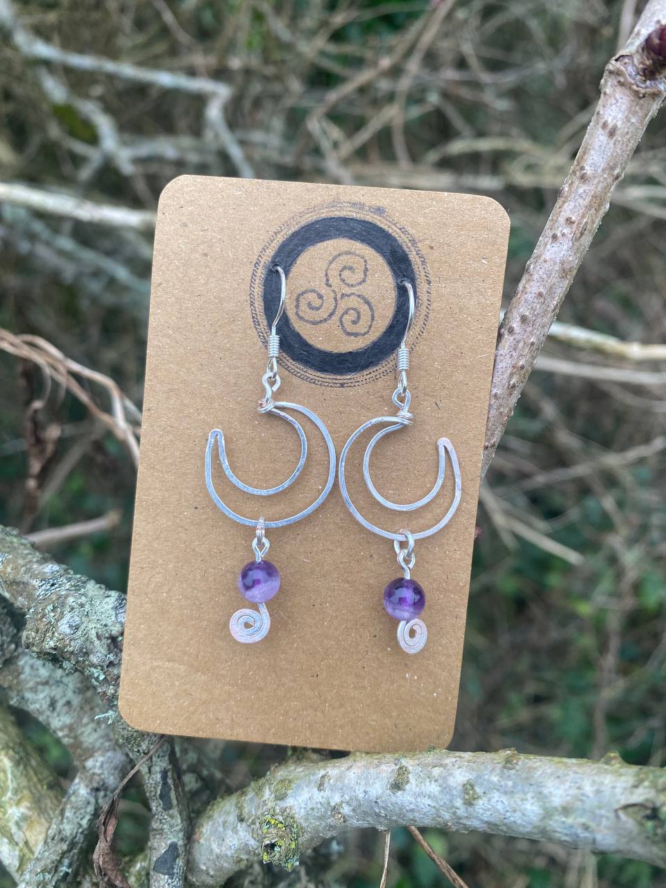 Amethyst Moon Earrings (Silver Plated Copper)