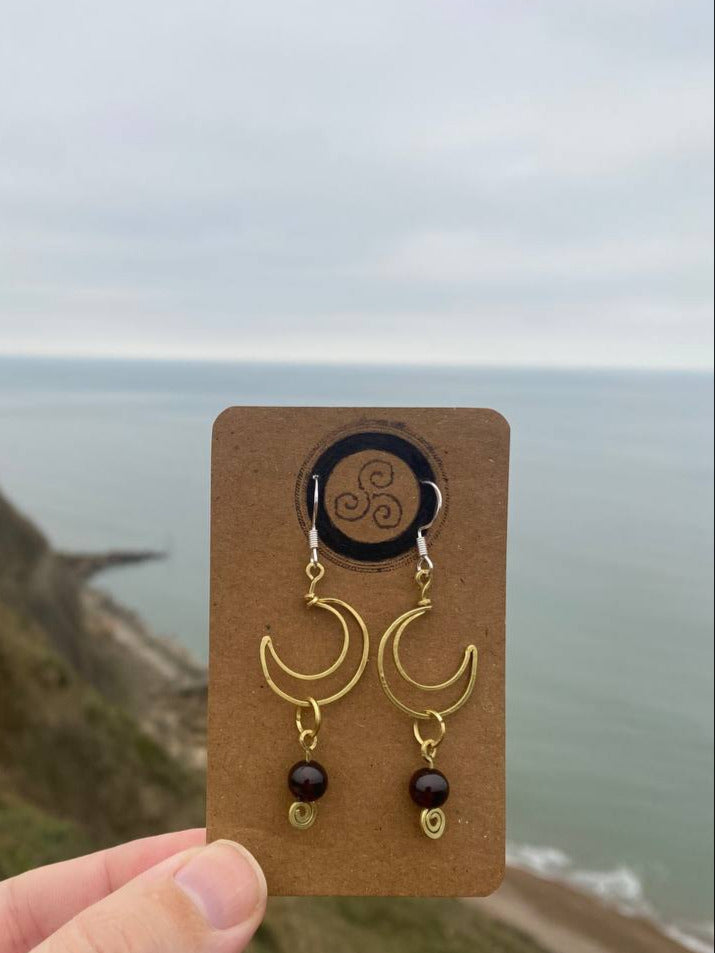 Garnet Moon Earrings (Brass)