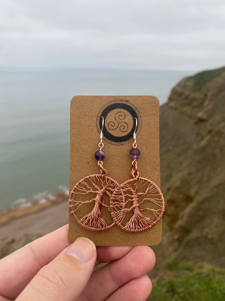 Amethyst Tree of Life Earrings (Copper)