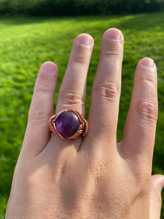 Amethyst Decorative Copper Wrapped Ring Size R/9