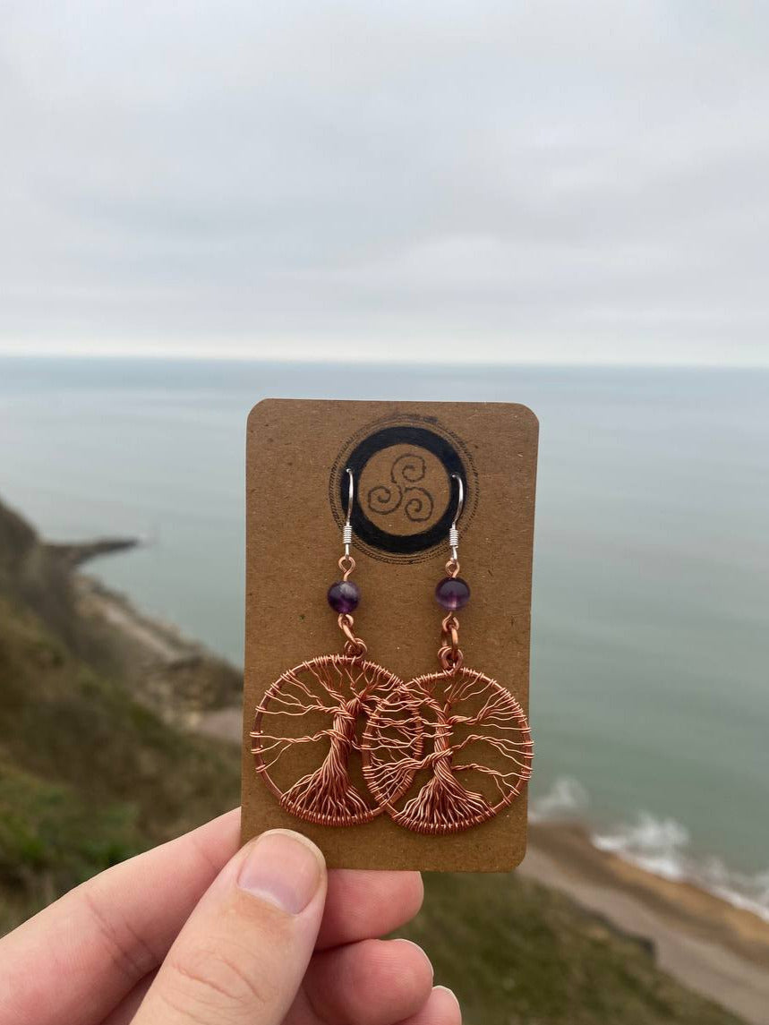 Amethyst Tree of Life Earrings (Copper)