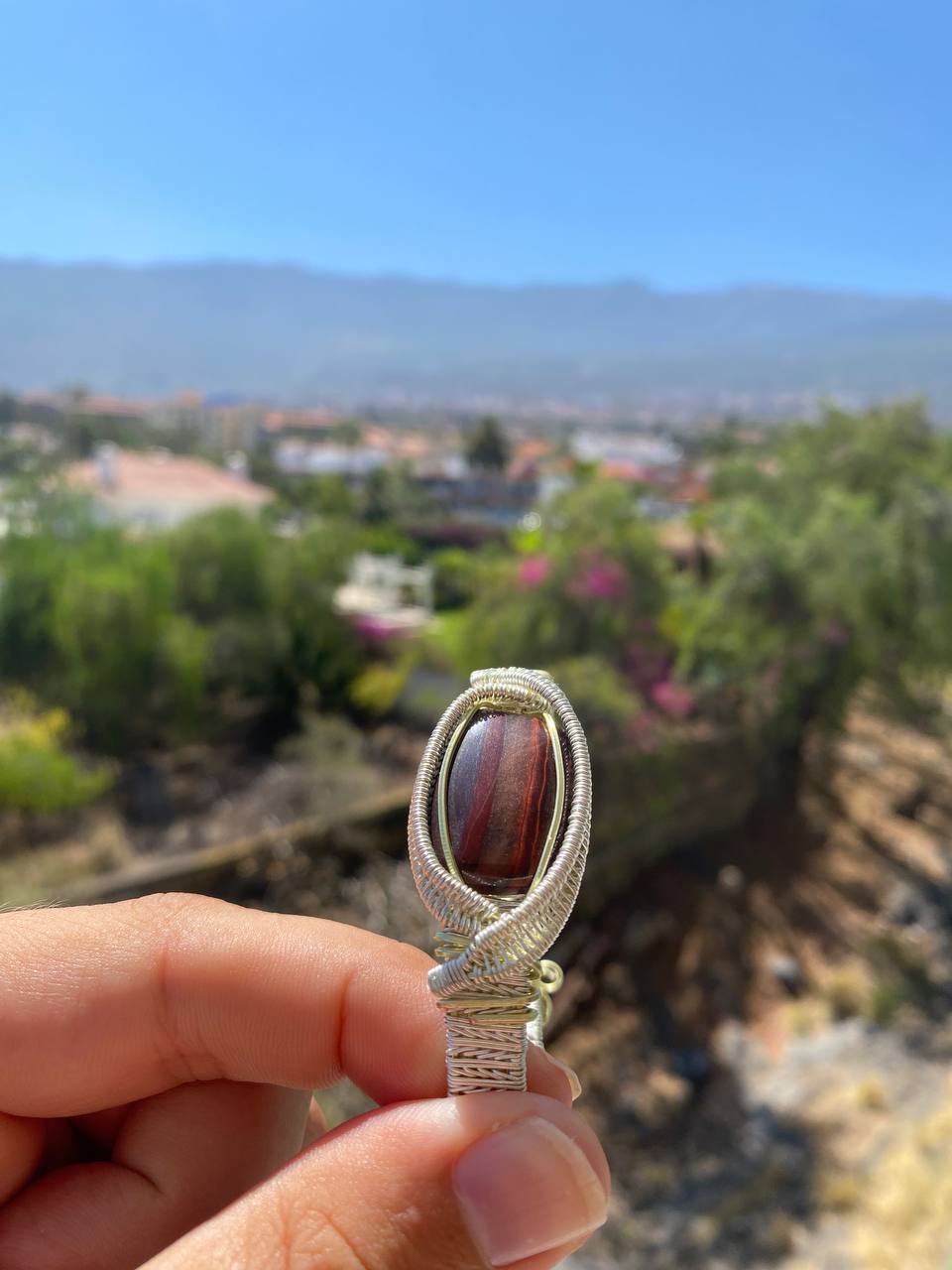 Red Tigers Eye Silver Plated Copper Cuff Bracelet (Small-Medium)